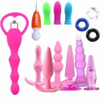 Anal Adult sex toys vibrator butt plug silicone For Couple Beads Plug Massager Rings Set Vibrating Stimulator 14PC Shealth H3