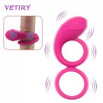 VETIRY Penis Ring Vibrator 10 Speed Cock Ring Couple Lover Sex Toys for Men Time Delay Lock Ring Soft Silicone Sexy Dual Ring