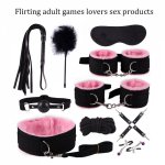 Sexy Leather Sex Kits Plush Bondage Set Handcuffs Sex Games Whip Gag Nipple Clamps Sex Toys For Couples Exotic Accessories