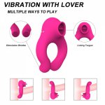 Cock Ring Vibrator Sex Toys for Men Women Sucking Tongue Licking Clitoris Stimulator Delay Ejaculation Penis Vibrator for couple