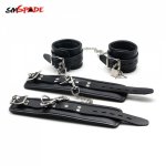 Bondage restraint kit handcuffs anklecuffs with locking buckles and locks and keys,black leather sex handcuffs and wrist cuffs