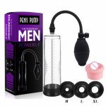 Male penis length extender, penis enlargement plastic material vacuum  pump, erotic male sex toys to enlarge genital members