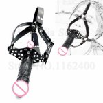 Dual-Ended Mouth Gay  PU Leather Head Harness Adult Game Fetish BDSM Bondage Slave Restraint Sex Toys For Couples Dildo Plug