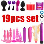 38pcs set Unisex BDSM Bondage Mouth Gag Metal Butt Plug with Vibrator Kit Sex Toys