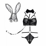 2018 New Sexy Bunny Bundle Tether Uniform Temptation Sexy Lace  Transparent Three-point  Underwear Erotic Suit Black Hairband