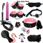 12 Pcs Bdsm bondage gear kit nipple sucker whip collar handcuffs mouth gag sex torture game sexual toy adult pet play for couple