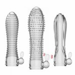 Reusable Vibrator Condom 3 Types Granule Thread Wavy Line Delay Enlargement Extend Penis Sleeve Egg Adult Sex Toys for Men