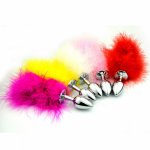 3 Colors Feather Tail Anal Plug Adult Cosplay Erotic Sex Products, Sexy Metal Butt Plug Tail Sex Toys for Men Woman or Gay