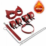 5Pcs/Set PU Leather Erotic Handcuffs Ankle Cuff Restraints With Whip BDSM Bondage Slave Sex Erotic Toys for Couple Adult Game