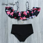 Sexy Female Ruffle Bandeau Brazilian Bikini 2017 Retro High Waist Swimsuit Beach Swim Bathing Suit Swimwear Women Push Up Bikini