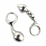 Stainless steel huge heavy small large size Metal anal beads butt plug with pull ring insert BDSM ass sex toy dildo gay couple