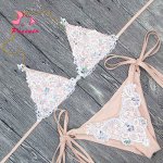 Pacento Bikini Set Lace Sexy Swimwear Women 2018 Bikini Top Halter Bandage Bling Pink Strappy Bathing Suit Female Bathers Plavky