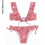 Make Difference Brand Lycra Sexy V-Neck Ruffle Bikini Front Tie Print Swimsuit 2018 Summer Women Brazilian Thong Swimming Suits