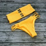 Make Difference Brand Lycra Shirred Bandeau Bikini Sexy Yellow Black Bandage Suit Women Strapless Brazilian Thong Swimming Suit