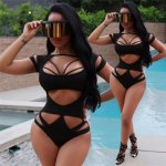 2018 Bandage Monkini Sexy Women Swiming Suit Hollow Out High Waist Women One Piece Bikinis Deep V Bikini Halter Beachwear XL