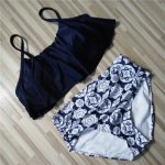 2017 Women Swimwear High Waist Swimsuit Sexy Bikini Set Striped Bathing Suits Flounced Crop Top Biquini Plus Size Swimwear XXL