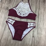 2017 Sexy Low Waist Bikini Women Maillot de Bain Femme Swimwear Lace Wine Red Halter Women Biquini Brazilian Bikini Swimsuit