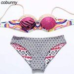 Cobunny 2017 Sexy Bikini Set Women Push Up Swimsuit Bandeau Brazilian Bikini Stripe Wave Swimwear Biquinis traje de bano mujer