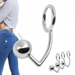 Anal hook cock ring stainless steel butt plug ball hole penis stimulator male Fetish chastity device couple male sex toy