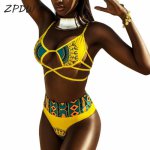 ZPDWT Sexy Tribal Print Bathing Suit Women African Swimwear 2018 New Plus Size Swimsuit High Waist Bikini Yellow Beach Swim Wear