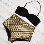 Mermaid Swimwear Sexy High Waist Women Bathing Suit Swimming Wear Bikini XXL Plus Size Swimsuit Bikinis Set Black Golden 