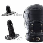 Faux Leather Bondage Restraint Slave Sensory Deprivation Hood BDSM Mask With Penis Dildo Gag Adult Games Sex Toys For Couple