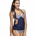 2018 Sexy Swimwear Swimsuit Women Solid Stripe Bikini Bather Tankini May Beach Female Halter Bathing Suit Bodysuit Indoor Suits