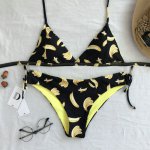 Luoanyfash New Women Sexy Swimwear Brazilian print yellow halter Bandeau Triangle Bikinis Set Padded Swimsuit Beach Biquinis