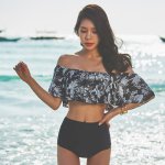 Retro Swimsuit High Waist Swimwear Vintage Womens Bathing Suit 2017 Hot Summer Ruffles Off-shoulder Sexy Beach Wear Bikini Set