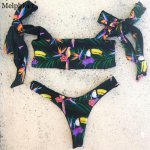 Melphieer Bikini Sexy Parrot Print Swimwear Women Bathing Suit 2018 Thong Swimsuit Monokini Padded Bikinis Women Maillot De Bain