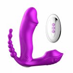 Wireless Remote Control Dildo Three-In-One G-Spot Sucking Vibrator Vagina and Clitoral Massager Female Wearable Masturbation