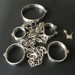 Stainless Steel Restraints BDSM Bondage Neck Collar Hand Ankle Cuffs Adult Game Metal Leg Irons Handcuffs Fetish Toys For Men