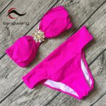 Tengweng 2018 New Sexy Solid Two pieces Women Bikini Bandeau Large size Swimwear Vintage Swimsuit Cheap Female Bathing suit