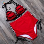 BANDEA high waist women swimsuit sexy swimwear solid red bikini set for women halter swimwear biquini bathing suit HA998