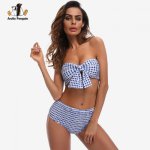 AP Women Sexy Bikini Set High Waist Tie Front Plaid Bikini Push Up Swimsuit Checkered Bathing Suit Bathing Swimwear 