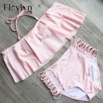 Floylyn Soild Sexy Falbala Bandeau Bikini 2017 Swimwear Swimsuit Women High Waist Bikini Set Bathing Suits