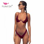 Pocket Girl 2018 Bathing Suit Swimsuit Summer Sexy Pure Color Set Bandage Brazilian Swimwear Bikini Women Trikini Thong Biquini