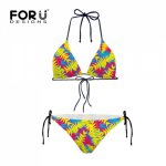 Popular Women Sexy Triangle Bikini Set Beachwear Push Up Padded Bra Bandage Bikini Set Yellow Printed Swimsuit Swimwear New Hot