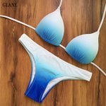 2017 Sexy Women Padded Push-up Shell Bikini Set Solid Gradual Change Blue Swimsuit Bathing Suit Swimwear Beachwear