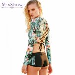 Bikinis 2017 Long Sleeve Bikini Set Women Floral Print Monokini Sexy Bandage Swimsuit Retro Surfing Tankini Push Up Bathing Suit