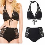 Sexy Bikinis Women Black Crochet Bikinis Swimwear High Waisted Swimsuit Brazilian Biquini Padded Push Up Sexy Bathing Suit