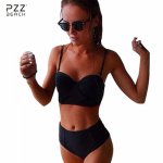 2017 Sexy Bikini Set Bandeau Black Bikinis Push up Swimsuit High Waist Plus Size Swimwear Women Brazilian Bathing Suits Biquini