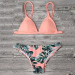 2018 Sexy Women Bikinis Set Pink Red Orange or Colors with Leaves Pattern Swimsuit Swimming Wear Two Piece Swimwear Swim Suit