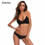 Zosmiu Bikini Sets Sexy Push Up Swimwear Women Solid Low Waist Swimsuit Female Brazilian Bikini Push Up Swimsuit Bandage Biquini
