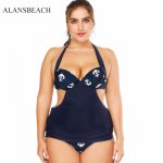 ALANSBEACH Plus Size Bikinis One Pieces Swimsuit Women Blue Push Up Monokini Lady Bodysuit Sexy Swimwear Women AB00013