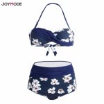 JOYMODE Retro High Waist Swimsuit Halter Two Piece Bikini Flowers Swimwear Push Up Bra Women Sexy Maillot De Bain Biquini 