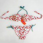 Adorable Cherry chest printing bikini Straples lacing swimsuit brazilian floral print bikini push up sexy bikinis set swimwear