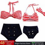 Mather And Daughter 2pcs Sexy Women Striped Bikini Monokini Swimsuit Girls Swimwear Beach Bowknot Family Holiday Beachwear