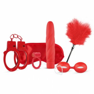 zestaw gadżetów erotycznych z wibratorem klasycznym - loveboxxx i love red gift set  