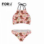 Ins, FORUDESGINS Bikini Women Swimsuit Dachshund Dog Printed Swimwear Female Sexy Bathing Suit for Women Push Up High Waist Bikini 